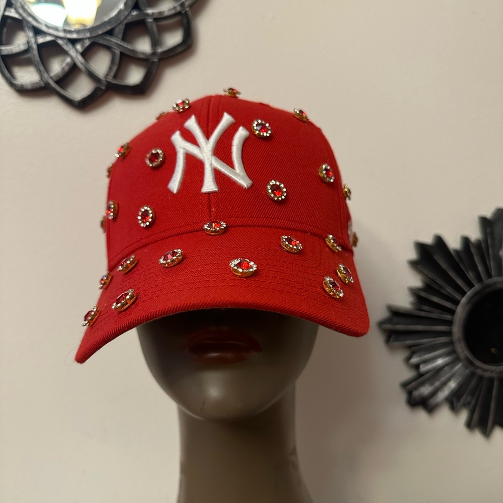 Red Embellished NY Cap